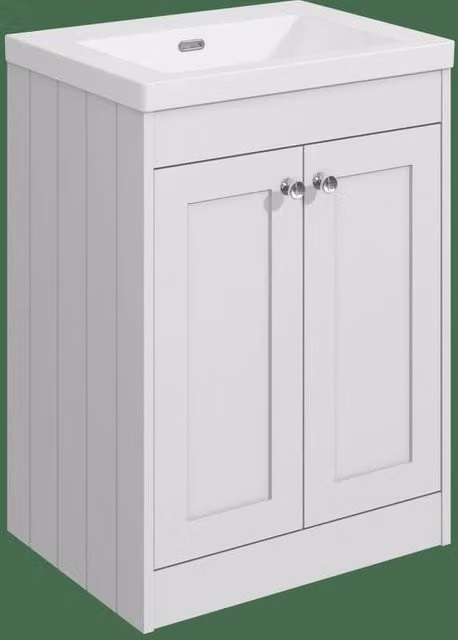 Balterley 600mm White Minimalist Floor Standing 2 Door Bathroom Unit with Soft Close Doors and Internal Shelves – 1