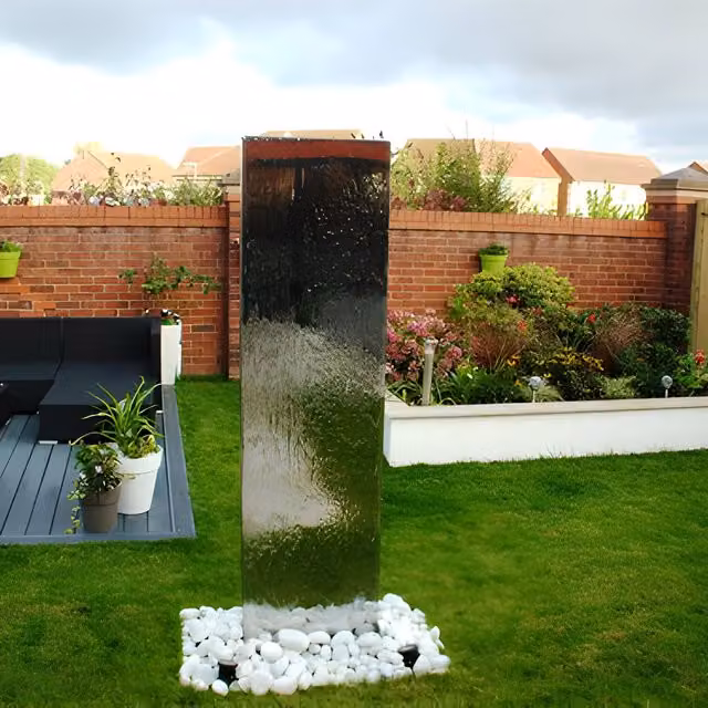 Primrose Stainless Steel Double Sided Straight Water Feature Wall in Silver, 50cm
