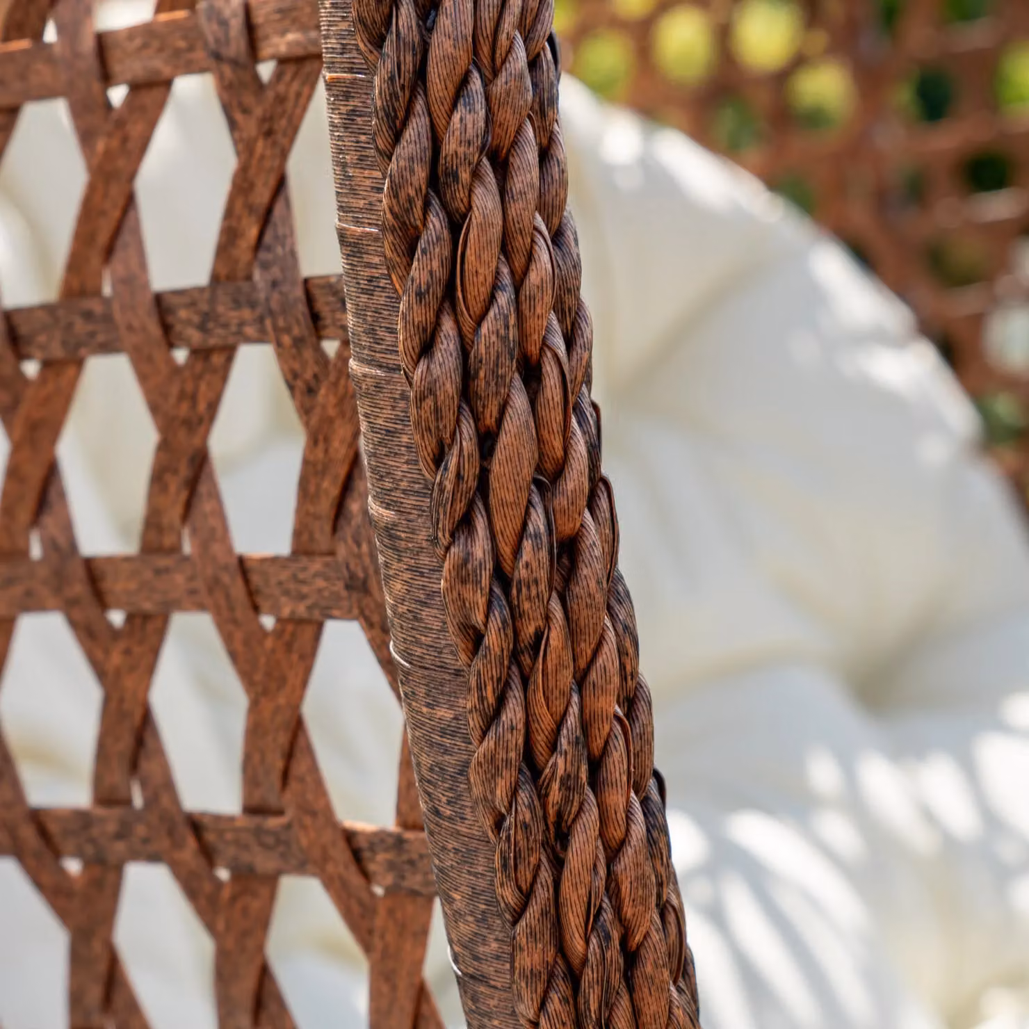 Artemis Home Sunbury Hanging Single Egg Pod Chair in Beige with Metal Stand and Rattan Design – 4