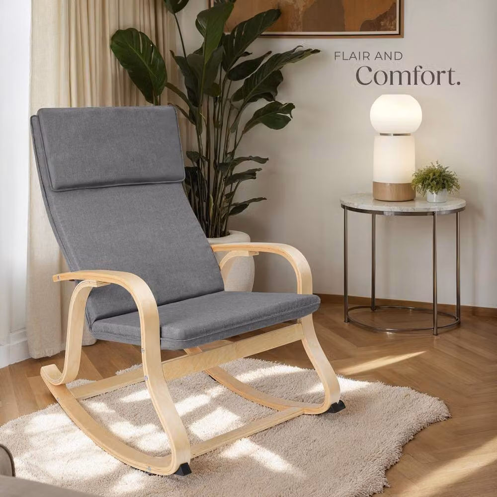 tectake Roca Rocking Chair with Armrests in Light Grey – 6