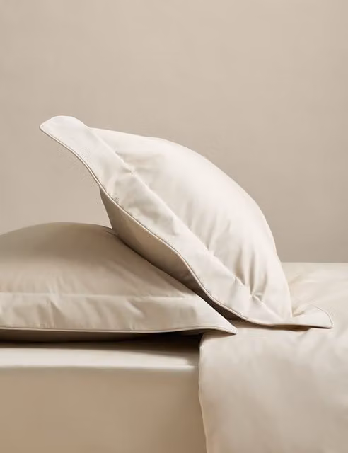 M&S 2 Pack Egyptian Cotton 230 Thread Count Crisp Oxford Pillowcases in Champagne Beige