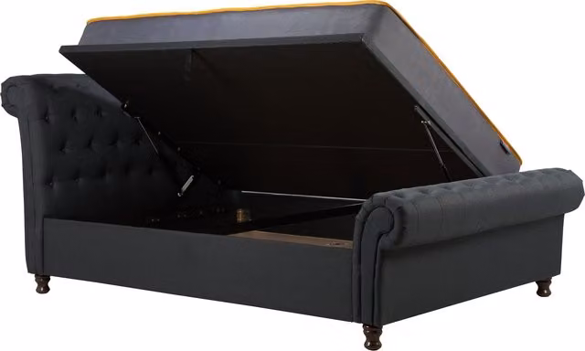 Birlea Castello Black Velvet Upholstered Side Ottoman Bed, King Size (W: 180 cm, D: 200 cm)