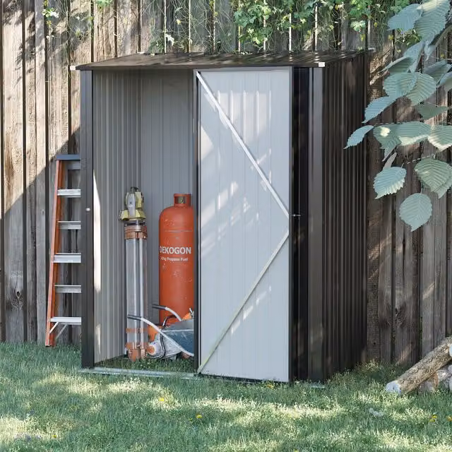Outsunny Galvanised Steel Outdoor Storage Shed with Lockable Single Door in Grey or Black – 8