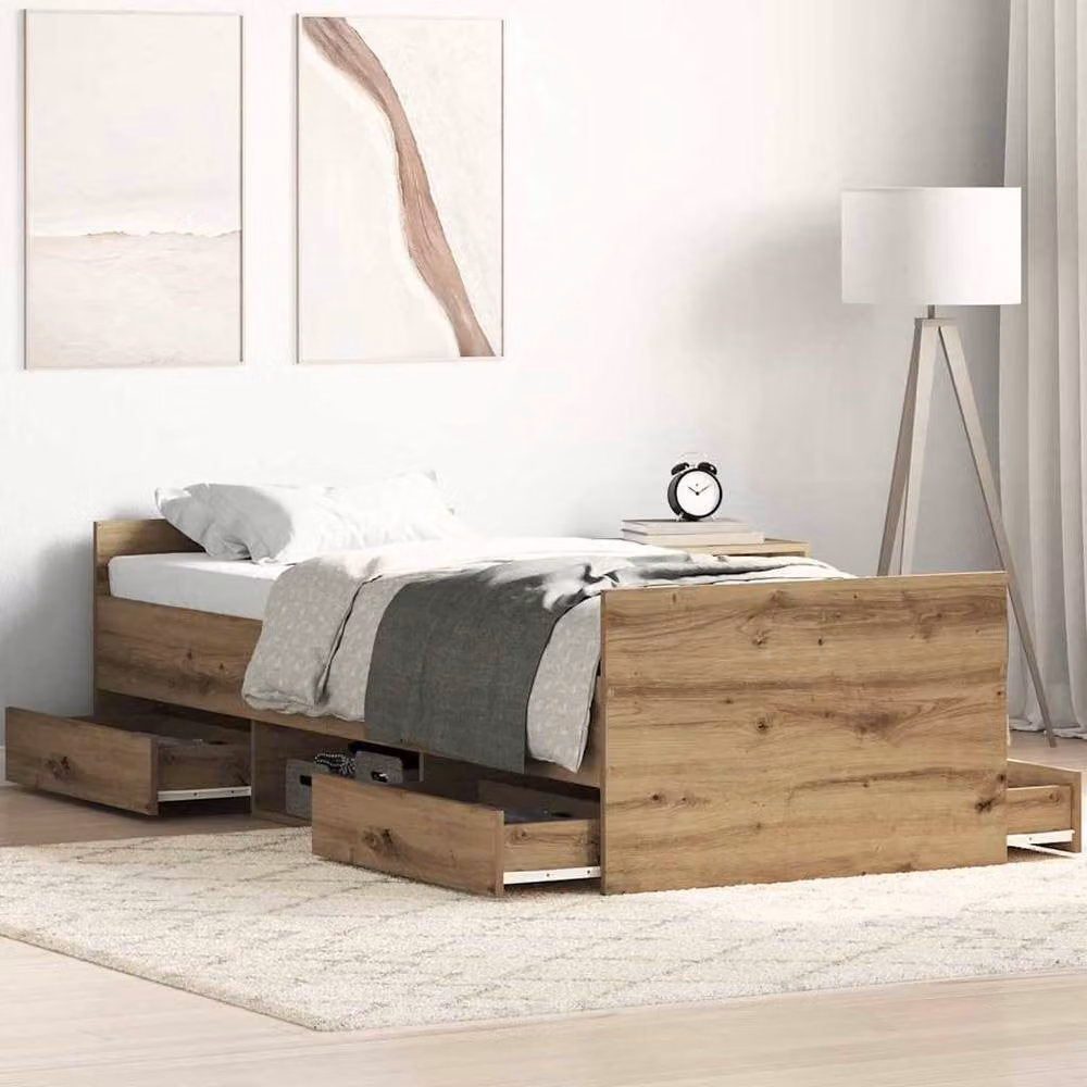 Berkfield Home Artisan Oak Bed Frame in Beige and Brown, Engineered Wood, W: 75 cm, L: 190 cm – 2