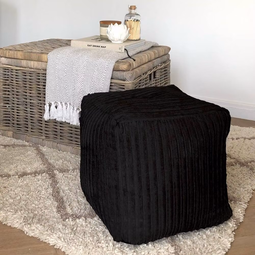 rucomfy Indoor Jumbo Cord Bean Bag Footstool - Black Cube Pouffe – 3
