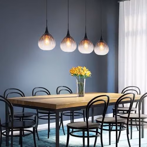 Globo Lighting Olsen Bar Pendant Light with Black Metal and Smoke Glass Shades, 4x E27, Height: 120 cm, Width: 120 cm, Depth: 20 cm – 2
