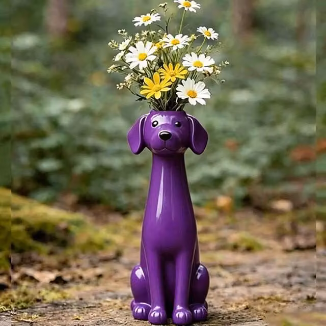 Quipulse Style 5 Cute Dog Shaped Decorative Flower Vase in Purple and Multicolour