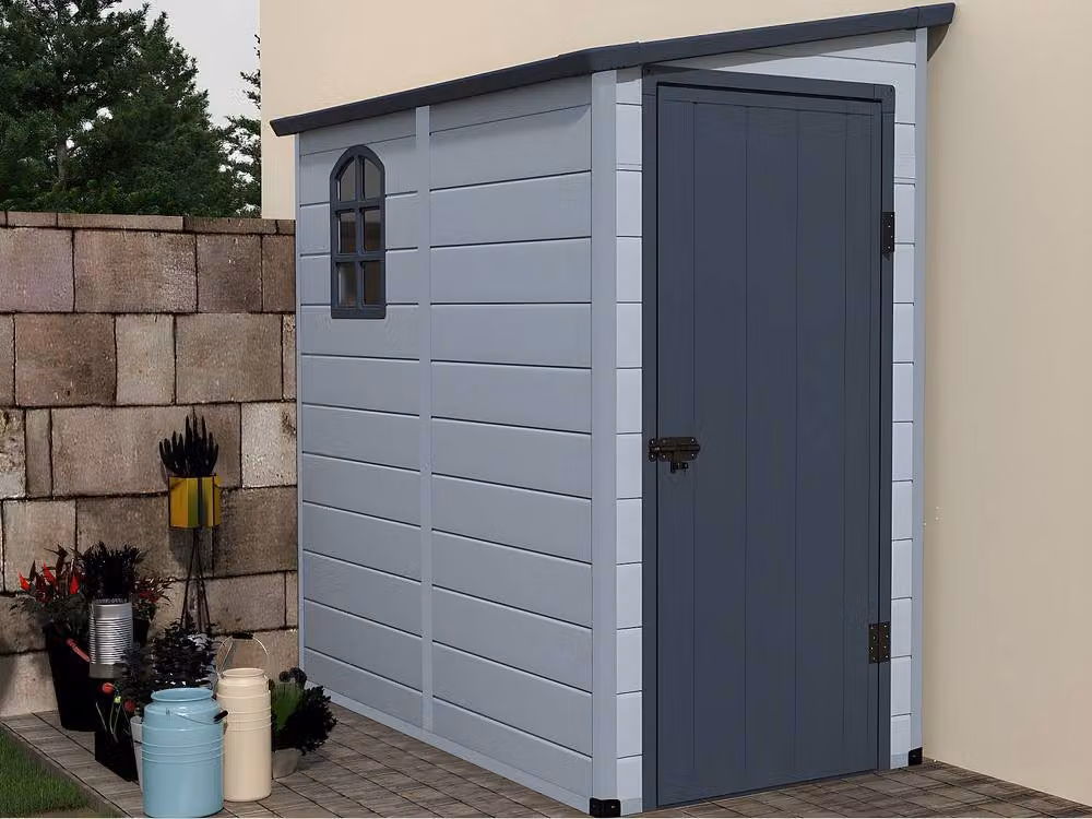 Vente-unique ALBERTO Anthracite Grey Resin Lean-To Garden Shed with Window and Single Door, W: 180 cm, D: 90 cm, H: 194 cm – 2