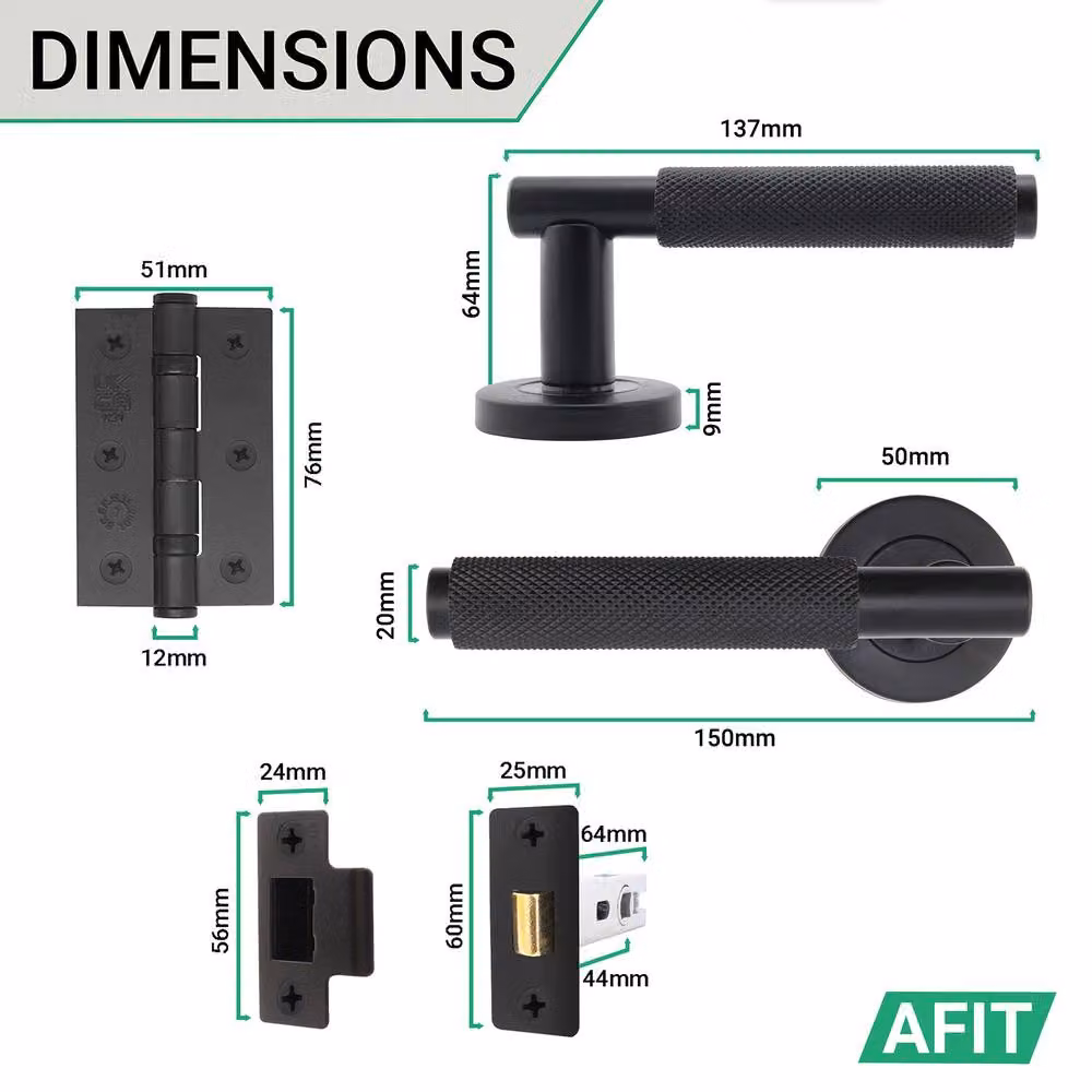 AFIT Black Knurled Internal Door Handle Set, Aluminium and Steel, W/D/H: 150 x 150 x 150 mm – 4
