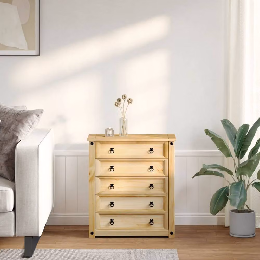 Berkfield Home Corona Chest of Drawers in Brown Solid Pine Wood, W/D/H: 80 x 40 x 89 cm – 2