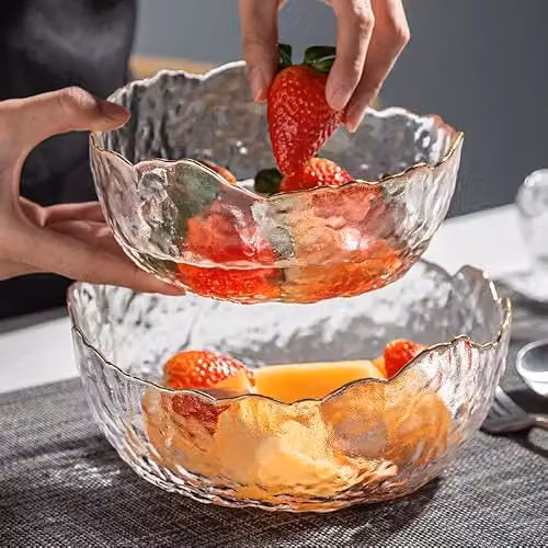 Eden & Willow Wavy Gold Edge Glass Serving Bowls, Medium, 4 Pieces, Transparent and Gold – 2