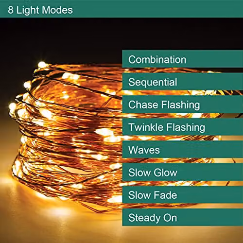 GardenKraft 10279 Solar Powered Micro LED Outdoor String Lights with 100 Warm White Lights and Copper Cord, IP44 Weatherproof – 2