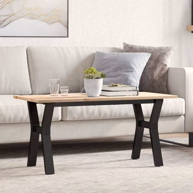 Berkfield Home Y-Frame Coffee Table in Brown Solid Pine and Steel, W: 100 cm, D: 50 cm, H: 45 cm