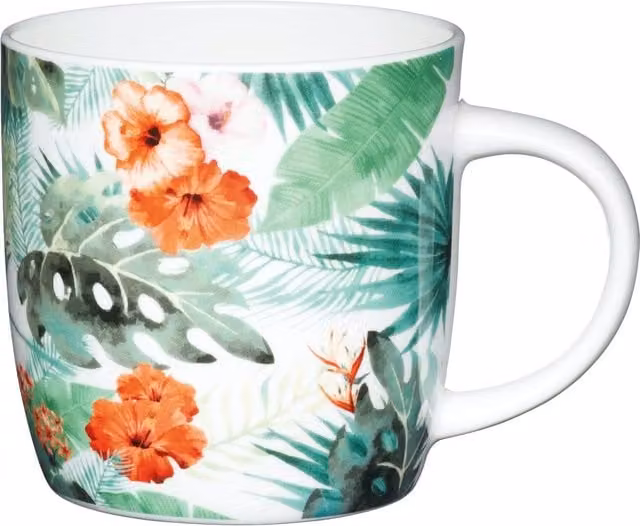 KitchenCraft Set of Four Bone China Floral Mugs in Green and Multicolour