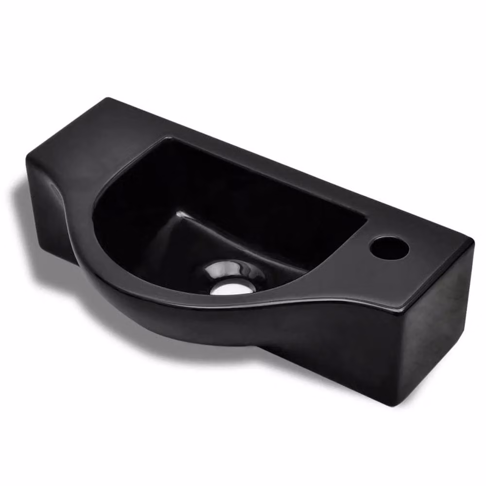 Berkfield Home Elegant Ceramic Bathroom Sink Basin with Faucet Hole, Black, W/D/H: 45 x 42.1 x 12 cm – 3