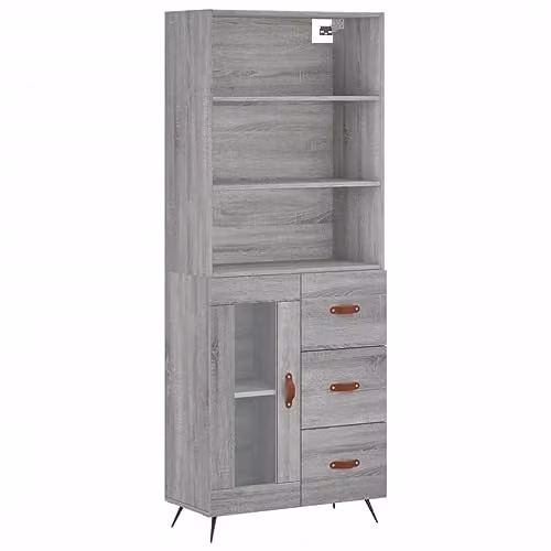 vidaXL Modern Grey Sonoma Highboard in Engineered Wood, W/D/H: 69.5 x 34 x 180 cm – 1
