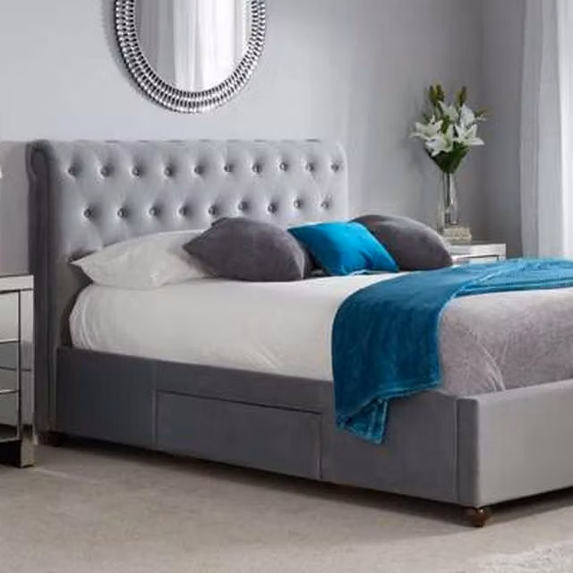 Birlea Marlow Upholstered Velvet Bed in Grey, W/D/H: 180 x 200 cm