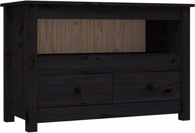 Berkfield Home Black Rustic Solid Wood Pine TV Cabinet W: 79 cm, D: 35 cm, H: 52 cm