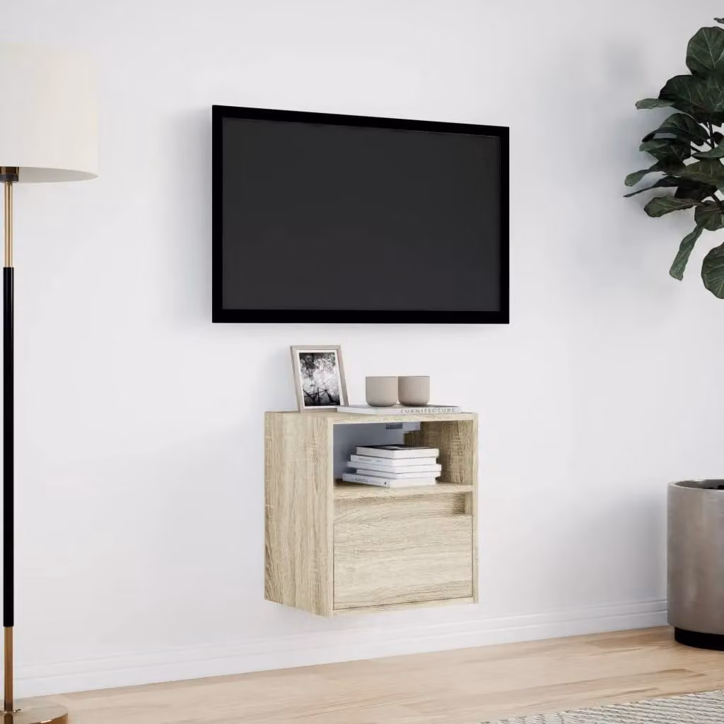 Berkfield Home Modern TV Wall Cabinet with LED Lights in Sonoma Oak Brown, W: 41 cm, D: 31 cm, H: 45 cm – 2