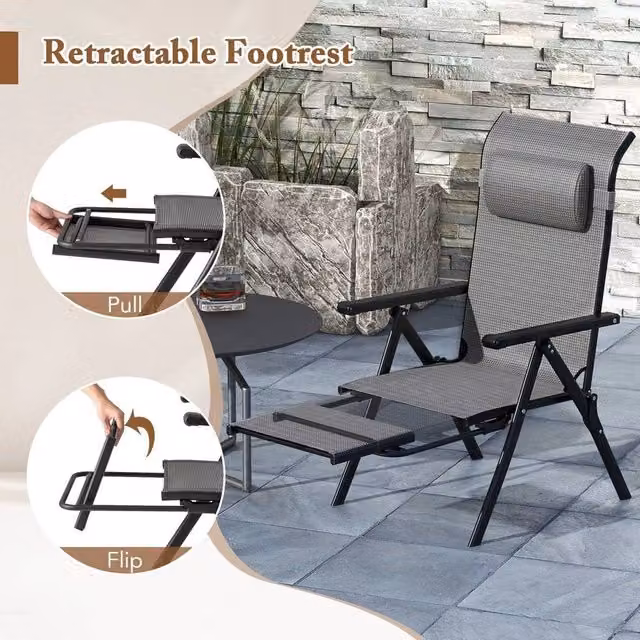 KORVIXA Set of 2 Grey Outdoor Recliner Chairs with Adjustable Headrest and Armrests, W/D/H: 100 x 100 x 100 cm – 1