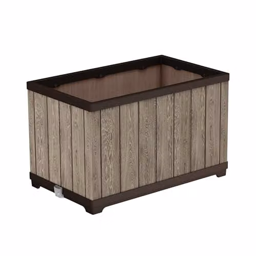 Keter Signature Rectangular Planter in Brown Plastic with Self-Watering Reservoir and Drainage Cup – 1