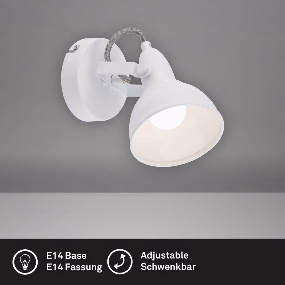 Briloner White Industrial Metal Wall Light Spotlight with Adjustable E14 Socket – 2