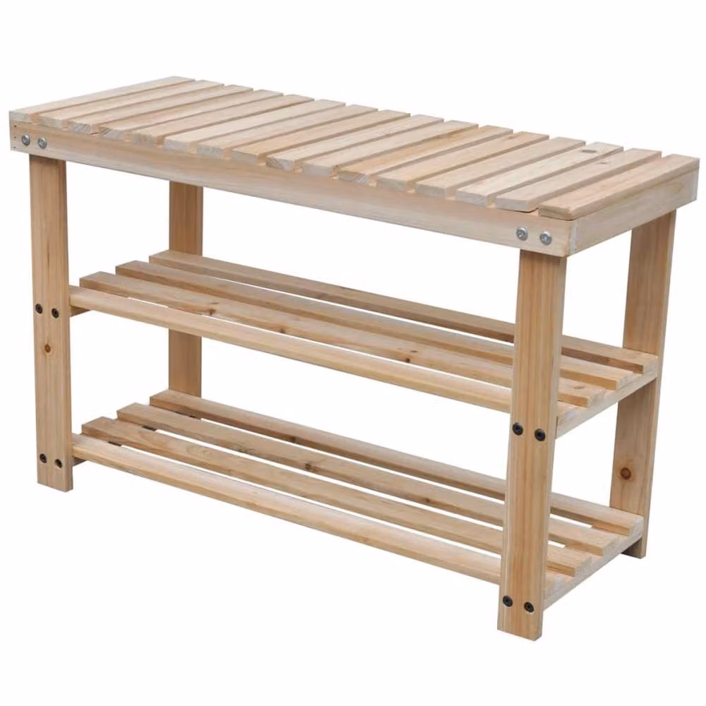 Berkfield Home 2-in-1 Solid Wood Shoe Rack with Bench Top, 2-Piece Set in Brown and Beige – 2
