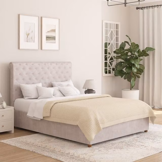 Aspire Taylor King Size Ottoman Storage Bed Frame in Silver Plush Velvet Fabric with Lift Up Base