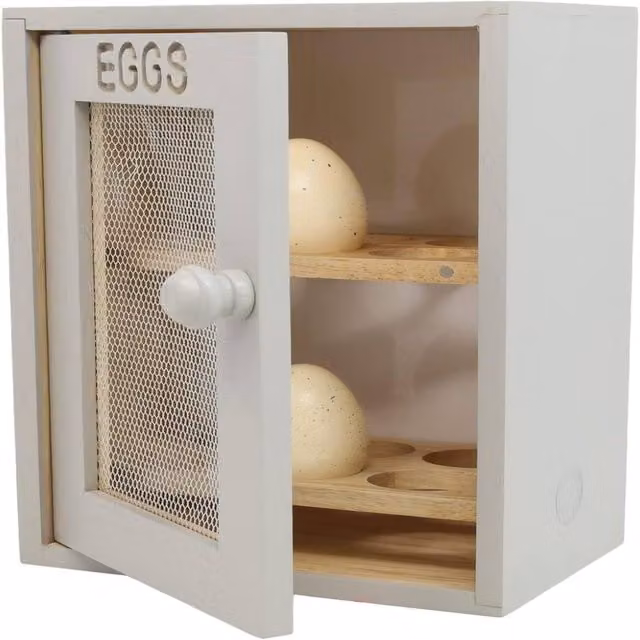 EONLION Grey Rubberwood Egg Cabinet with 2 Shelves and 12 Egg Capacity