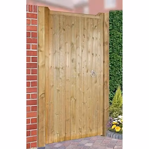 Burbage Iron Craft Drayton Square Top Mid High Single Swing Gate in Brown, Pressure Treated Scandinavian Redwood, W: 90 cm, H: 150 cm