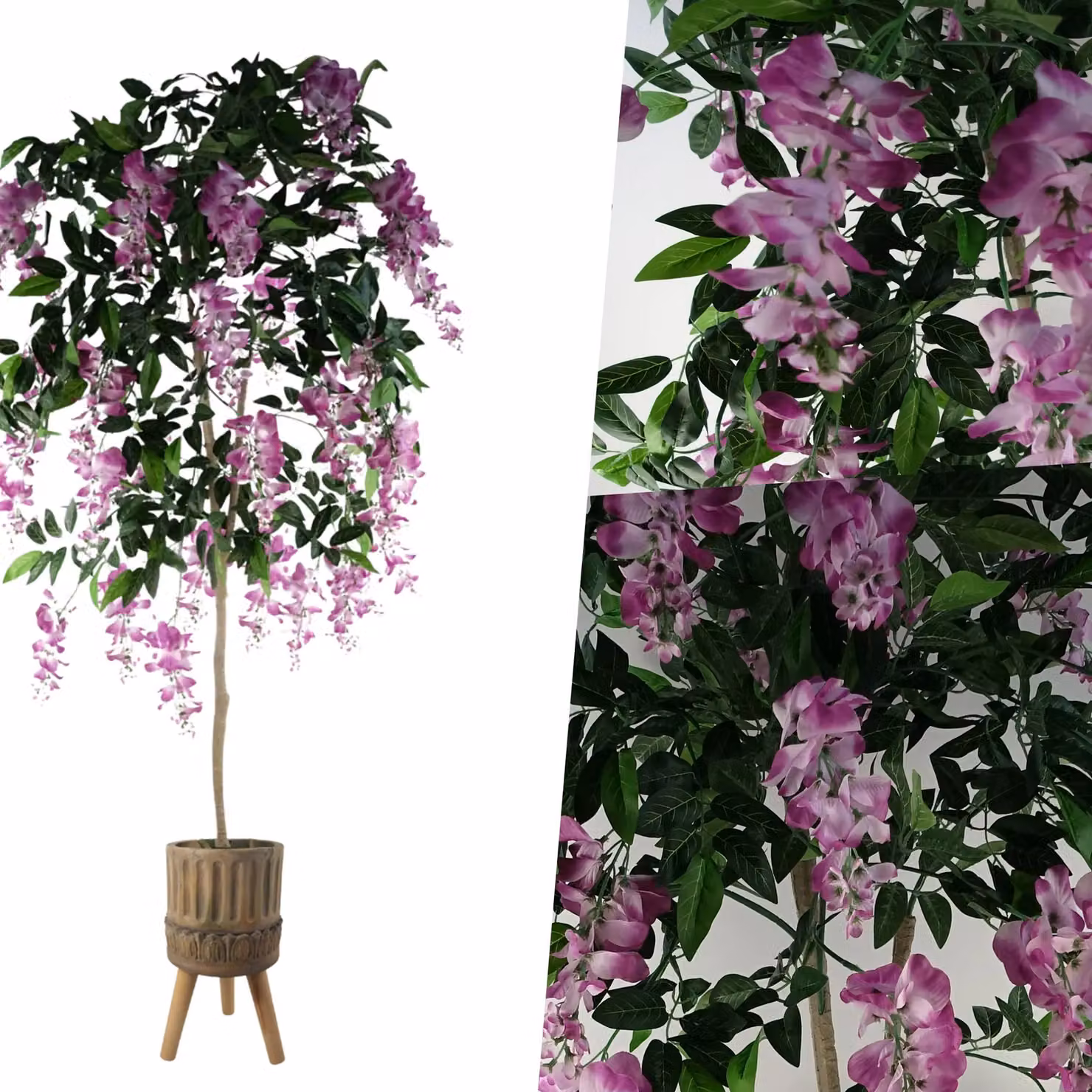 Pegdev 150cm Pink Artificial Wisteria Tree in a Rustic Black Fibreglass Planter – 5