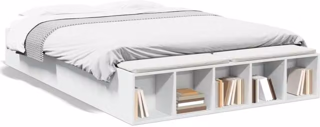 Berkfield Home Modern Bed Frame in White with Side Compartments, W/D/H: 150 x 200 cm