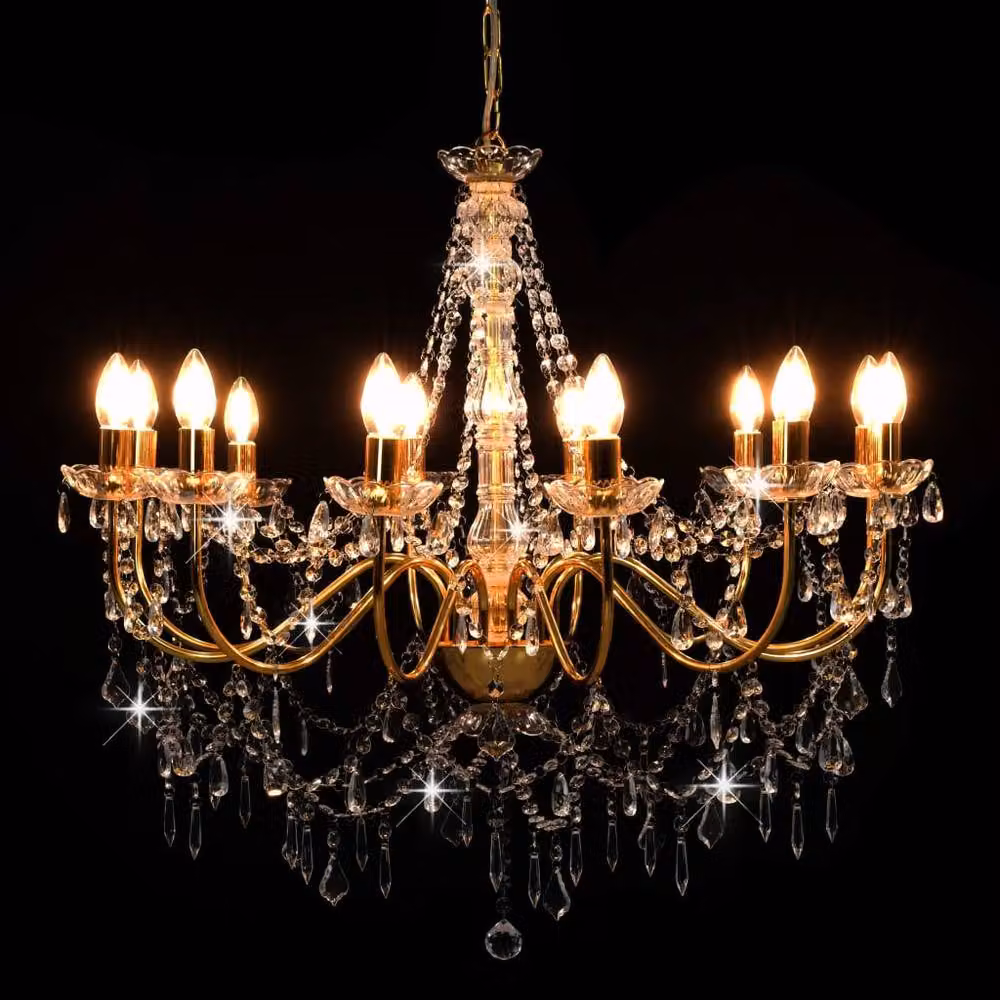 Berkfield Home Antique Gold and Brass Crystal Chandelier with 12 x E14 Bulbs – 2