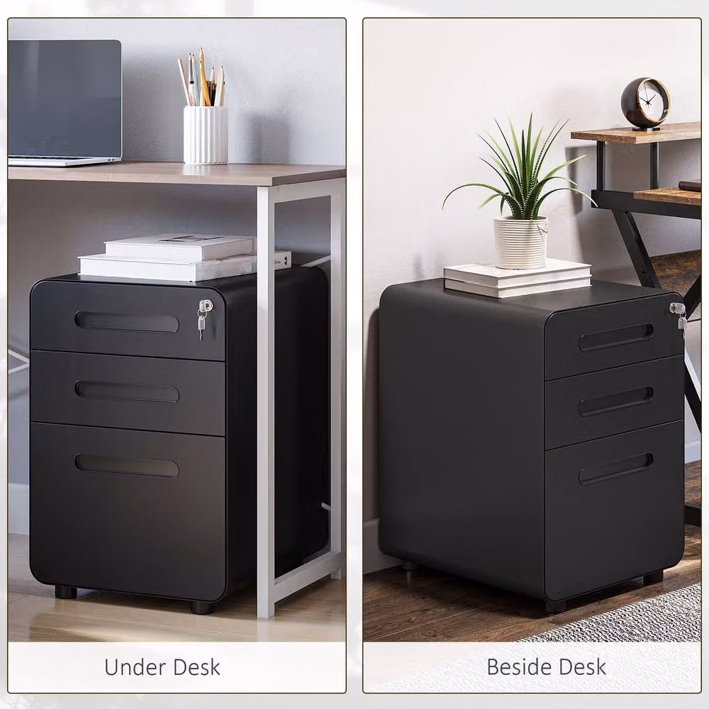 Rolipo Black Metal 3-Drawer Lockable Vertical Filing Cabinet with Anti-Tilt Design and Suspension Files for Home Office – 5