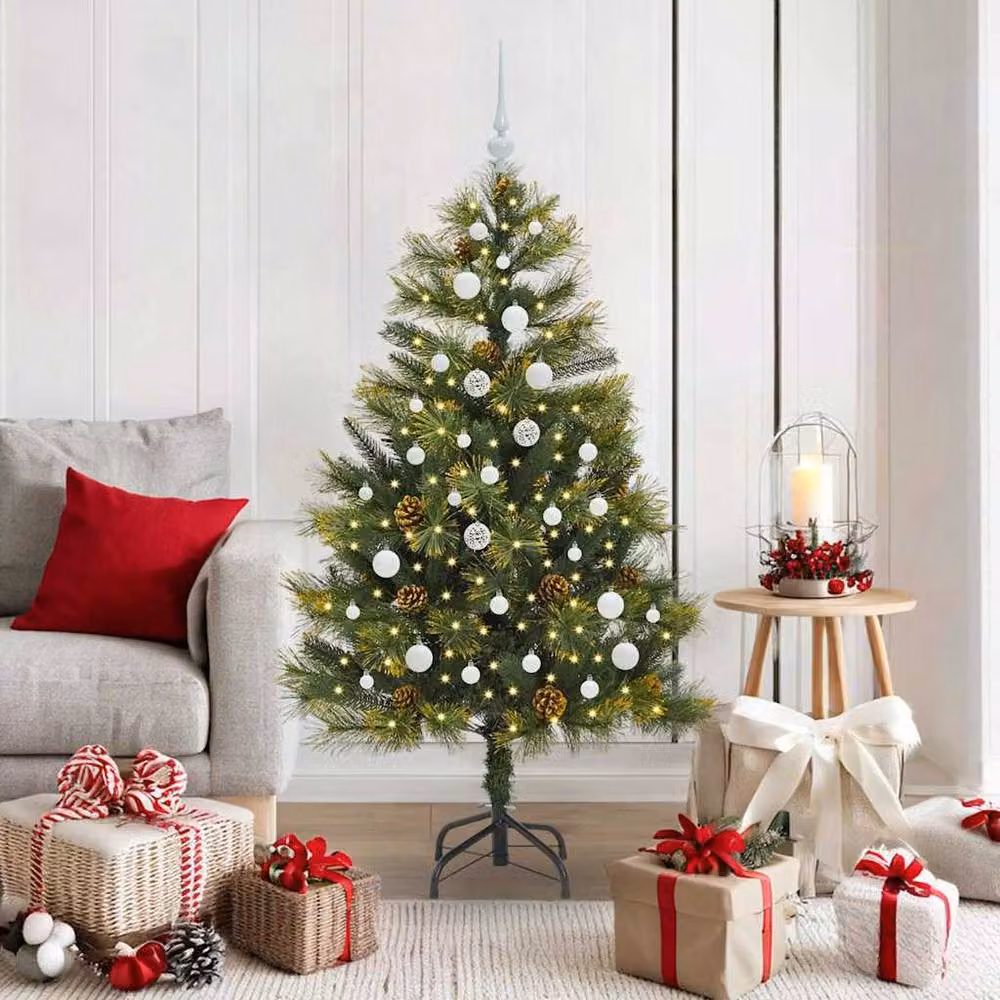 Berkfield Home Realistic Artificial Hinged Christmas Tree with Cones, Green, Height: 150 cm – 2