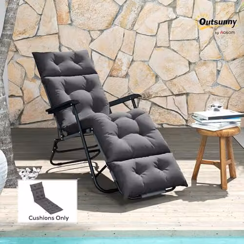 Outsunny Sun Lounger Cushion in Grey, Water-Repellent and UV-Resistant Polyester Foam, W/D/H: 190 x 56 x 10 cm – 2
