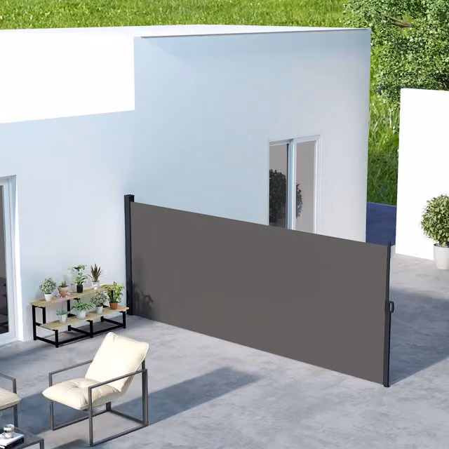 Outsunny Retractable Side Awning Garden Privacy Screen in Khaki and Dark Grey, W/H: 400 x 160 cm