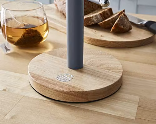 Swan Nordic Scandi Mug Tree with Anti-slip Bamboo Base and Metal Stand, Grey, H 15 cm x W 15 cm x D 38 cm – 3