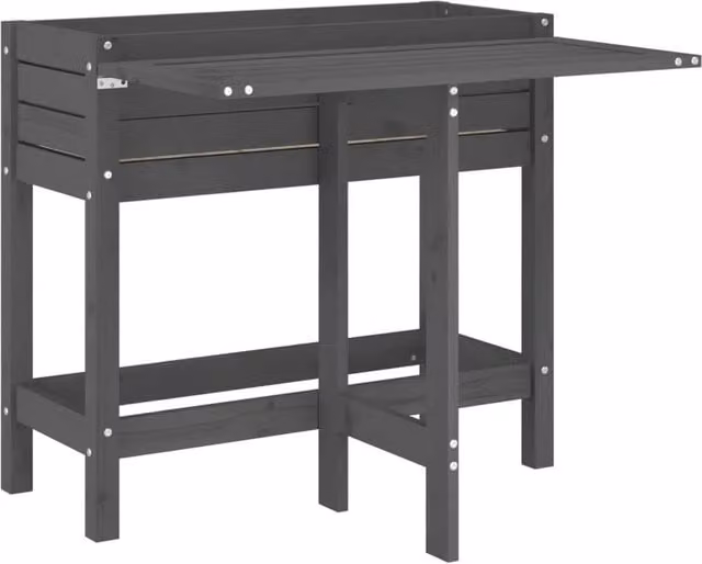 Berkfield Home Garden Planter with Folding Tabletop in Grey Solid Wood Pine, W/D/H: 73.0 x 75.0 x 84.0 cm – 1