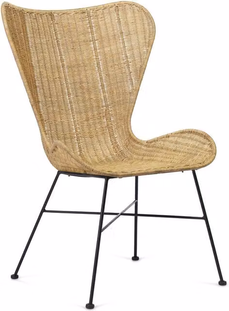 Desser Porto Wing Wicker Chair in Beige and Yellow with Armrests