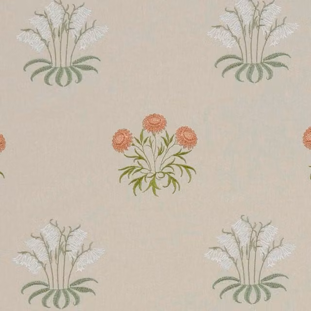 William Morris At Home Lily Flower Embroidered Floral Fabric in Green