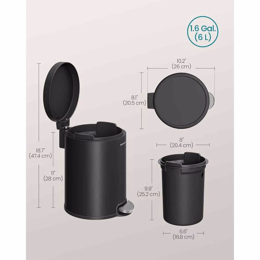 The Bazaarist Steel Pedal Bathroom Waste Bin with Soft Close Lid and Removable Inner Bucket, Jet Black – 3