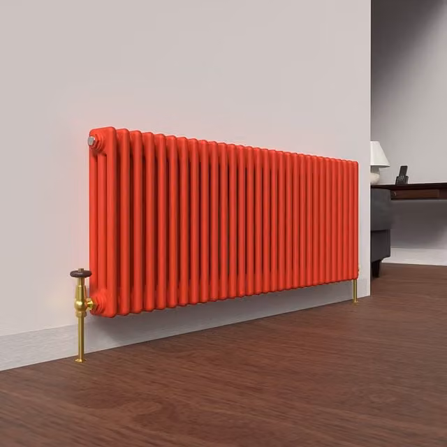 Lux Heat Horizontal 3 Column Steel Radiator in Red, W: 137 cm, H: 50 cm