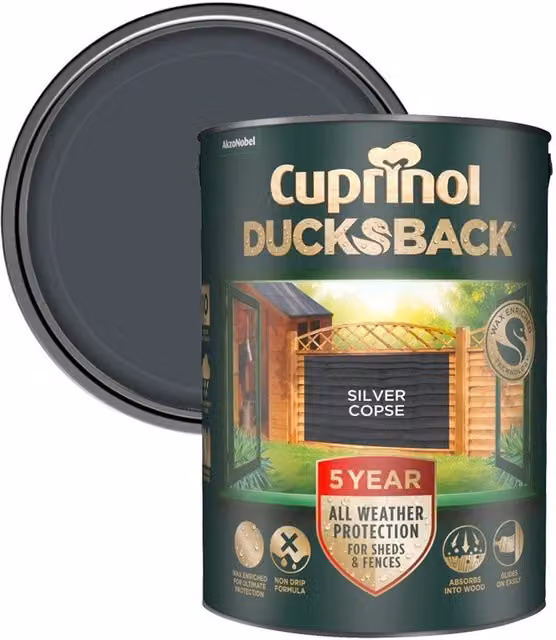 Cuprinol Ducksback Timbercare Wood Paint in Silver Copse Grey
