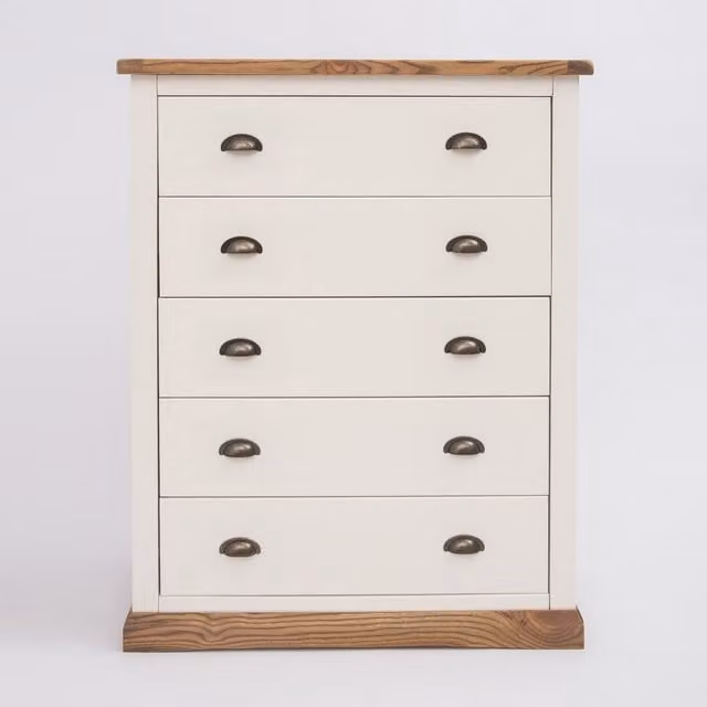 Cabinet Bits Tropea 5 Drawer Chest of Drawers in Off-White with Gold Handles