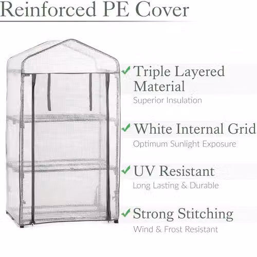 Christow Replacement 3 Tier Mini Greenhouse Cover in White, H: 125 cm – 3