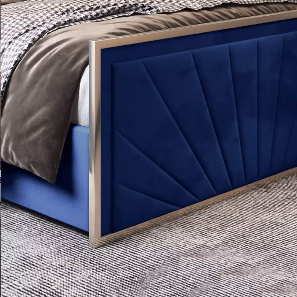 Casani Somerton King Size Upholstered Velvet Bed Frame in Blue with Metal Details, W/D/H: 180 x 200 cm – 5