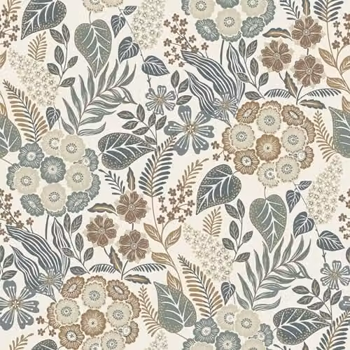 Grandeco Alice Mid Century Floral Botanical Textured Wallpaper, Multicolour