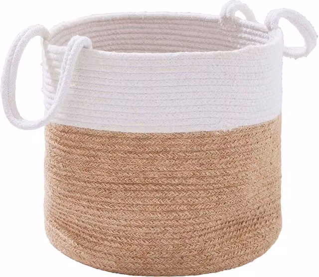 Murmur White Cotton and Wood Open Weave Storage Basket with Handles – 1