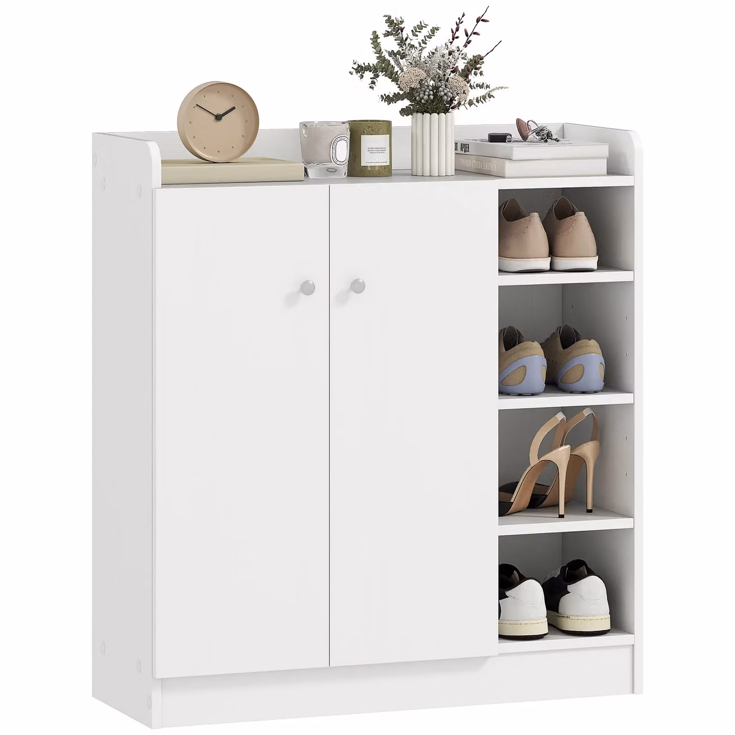 HOMCOM Modern White Shoe Storage Cabinet with Hinged Doors and Adjustable Internal Shelves – 2